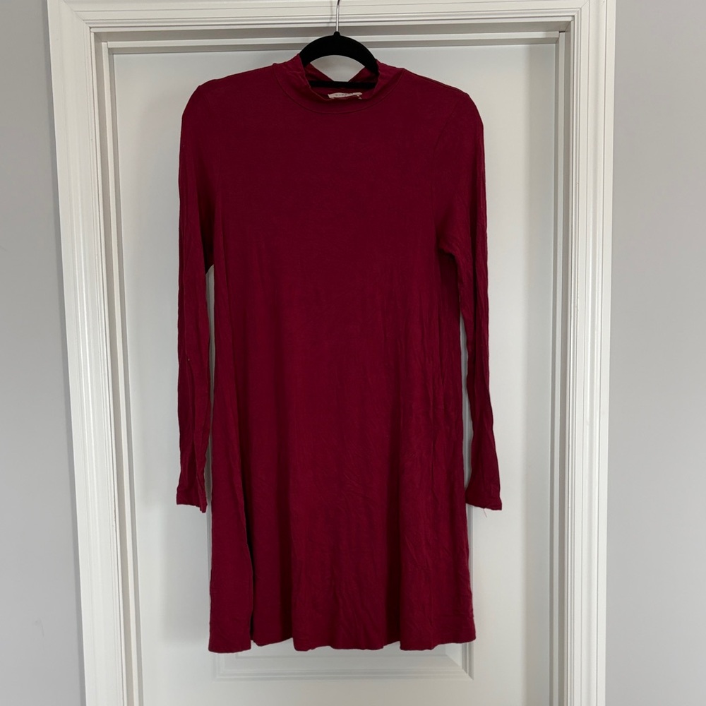 Everly Long-Sleeve Wine-Red A-Line Dress